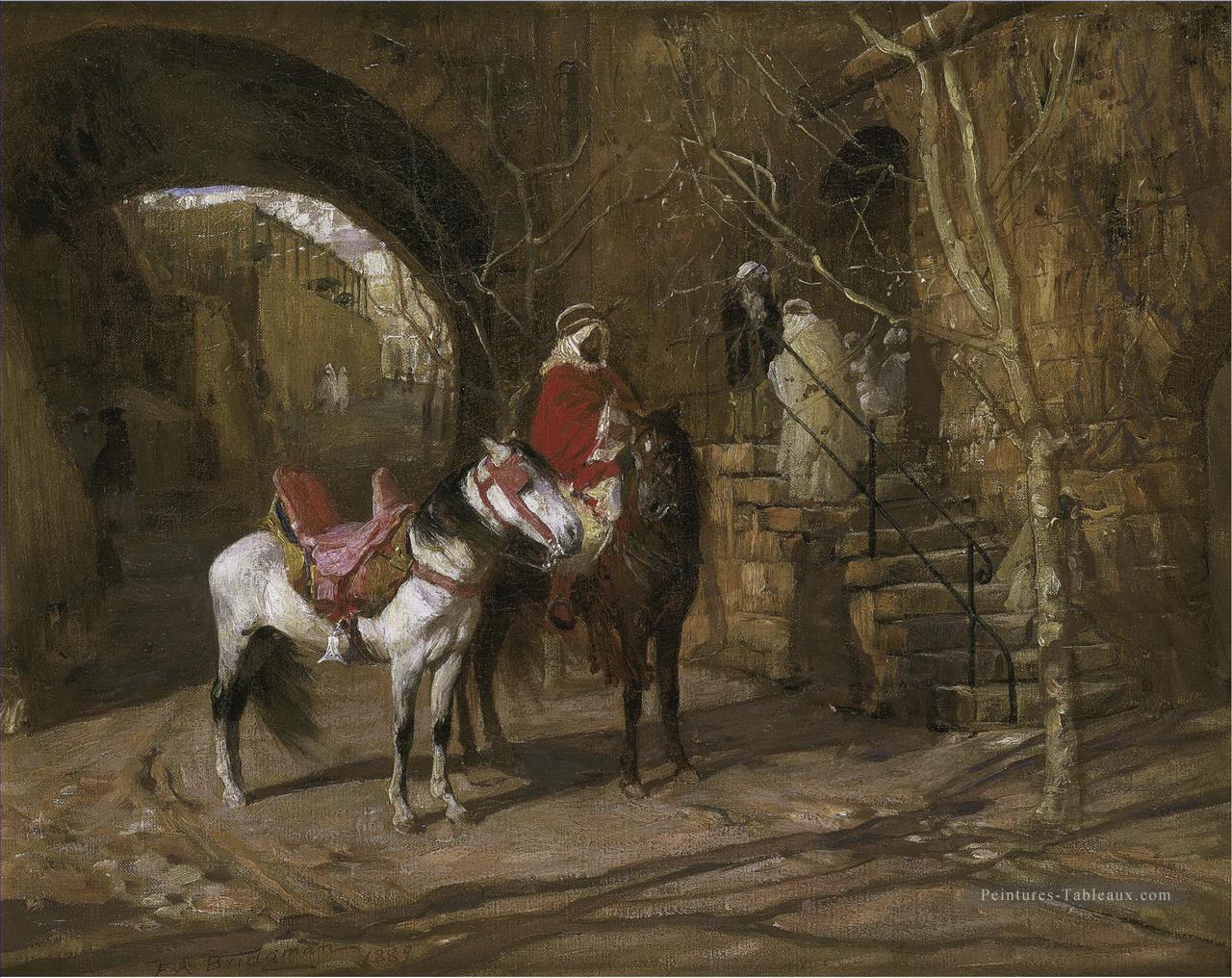 HORSEMAN DANS UNE COUR Frederick Arthur Bridgman Arabe Peintures à l'huile